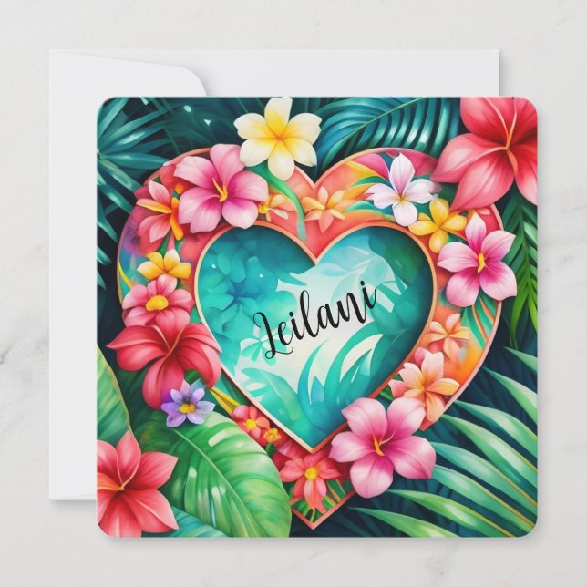 Happy Valentine’s Day Hawaiian Lei Name  Card (Front)