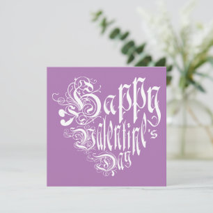 Happy Valentine’s Day heart in white on purple Holiday Card