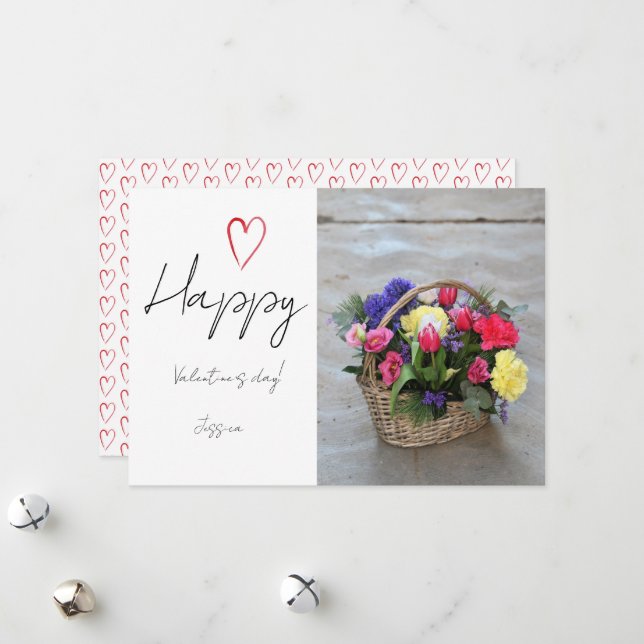 Happy Valentine`s Day Modern Script Photo Holiday Card (Front/Back In Situ)