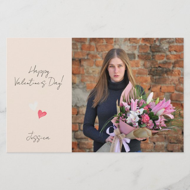 Happy Valentine`s Day Modern Script Photo Stationery (Front)