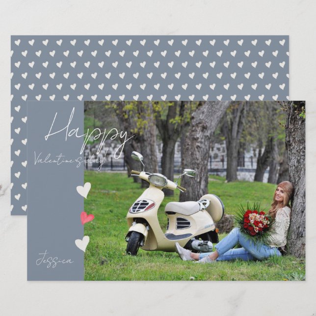 Happy Valentine`s Day Modern Script Photo Stationery (Front/Back)