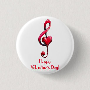 Happy Valentine’s Day Music of Love 3 Cm Round Badge