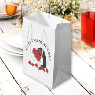 Happy Valentine’s Day! Penguin and Red Heart Medium Gift Bag