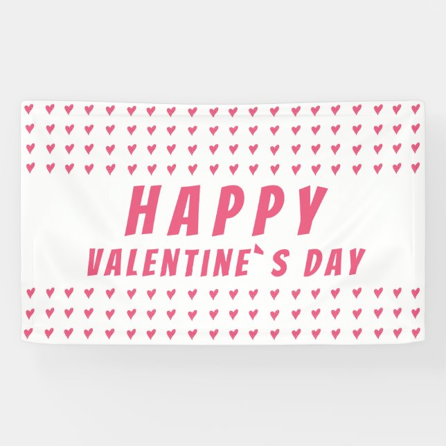Happy Valentine`s Day Pink Heart  Banner (Horizontal)