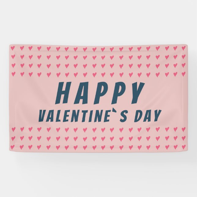 Happy Valentine`s Day Pink Heart  Banner (Horizontal)