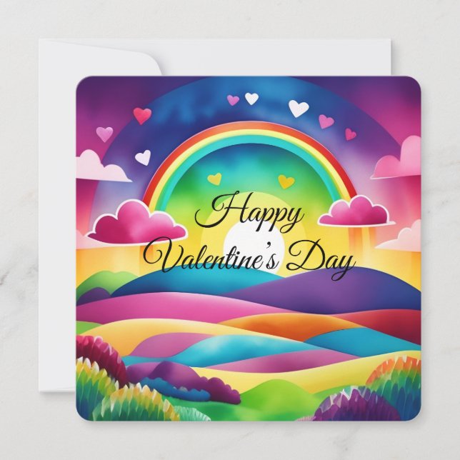Happy Valentine’s Day Rainbow Hearts  Holiday Card (Front)