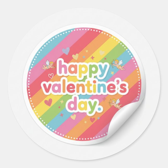 Happy Valentine’s Day Rainbow LoveSticker Classic Round Sticker (Front)