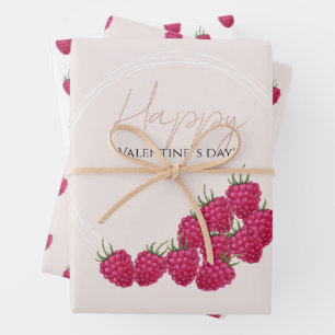 Happy Valentine`s day Raspberries Watercolor Wrapping Paper Sheet