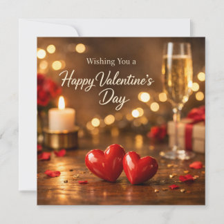 Happy Valentine’s Day Red Hearts Candlelight Holiday Card
