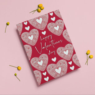 Happy Valentine’s Day Red Lace Heart Card