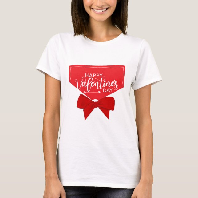 Happy Valentine’s Day Sticker Elegant Red Bow Deco T-Shirt (Front)