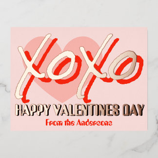 Happy Valentine’s Day XoXo modern foil pink Foil Holiday Postcard