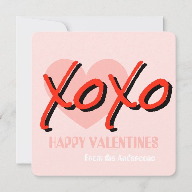 Happy Valentine’s Day XoXo modern pink Holiday Card (Front)