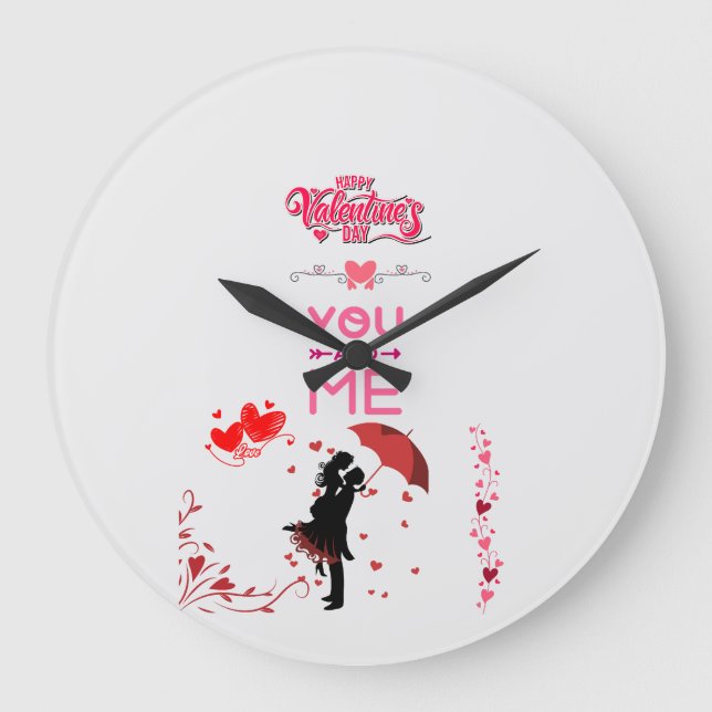 Happy Valentine’s Day – You and Me Romantic Love  Large Clock (Front)