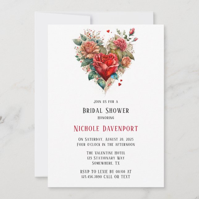 Happy Valentine’s Roses Vintage Bridal Shower Invitation (Front)