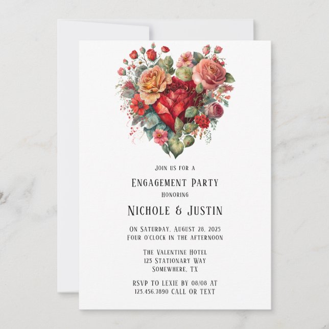 Happy Valentine’s Roses Vintage Engagement Party Invitation (Front)