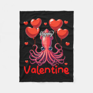 Happy Valentine Squid Holding Heart Bylloons Lover Fleece Blanket