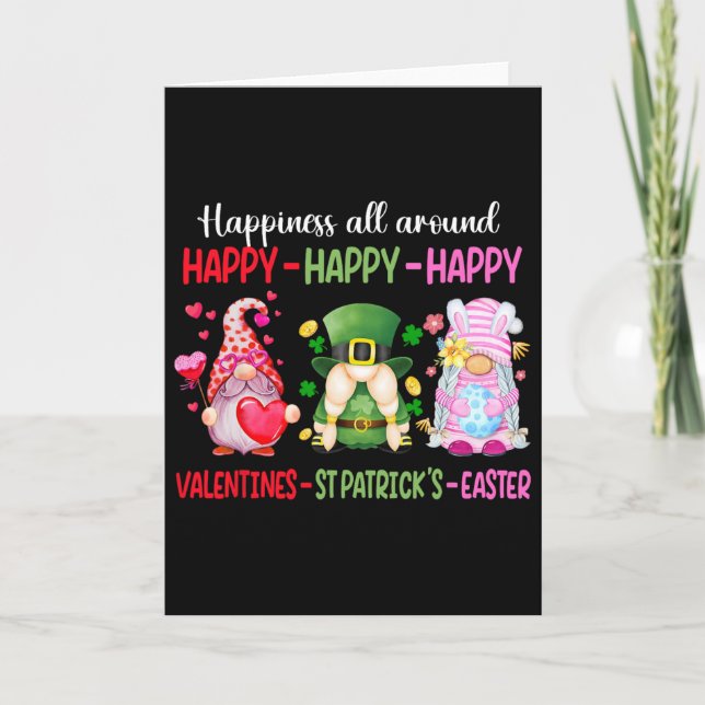 Happy Valentine St Patrick Easter Gnome Happiness  Card (Front)