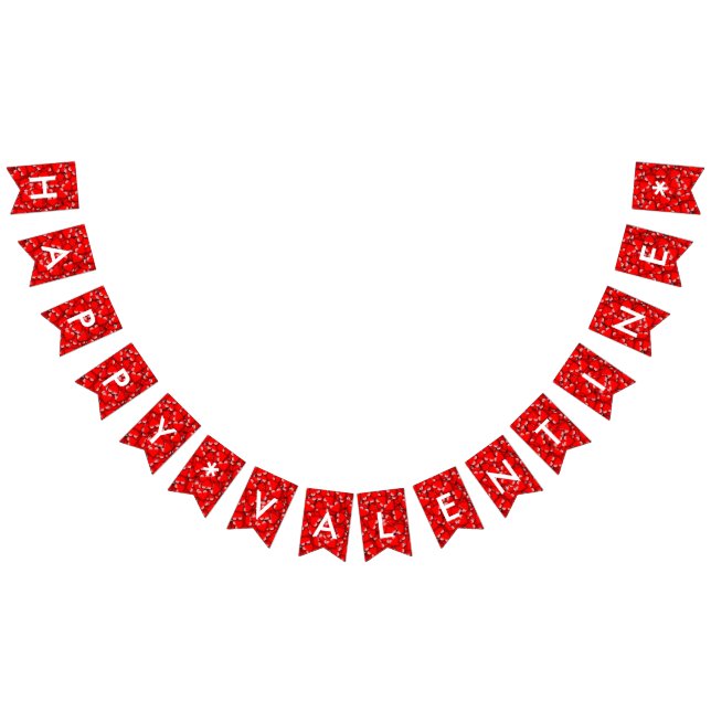 Happy Valentine Typography Red Hearts Pattern Bunting (All)
