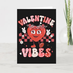 Happy Valentine Vibes Retro Groovy Heart Flower Gi Card