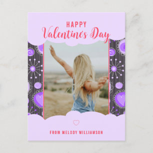 Happy Valentine Whimsical Purple heart flower Name Holiday Postcard