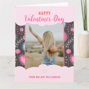 Happy Valentine Whimsy Pink Blue Heart Flower Name Card