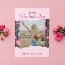 Happy Valentine Whimsy Pink Blue Heart Flower Name