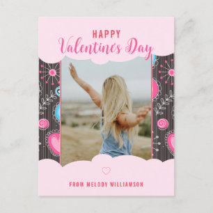 Happy Valentine Whimsy Pink Blue Heart Flower Name Holiday Postcard