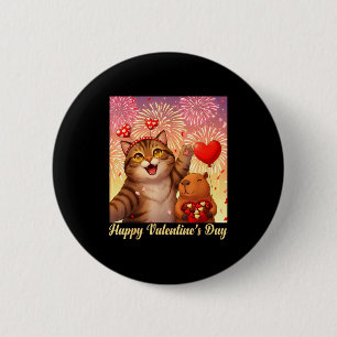 Happy Valentines 2026 Cute Cat Capybara Party Art  6 Cm Round Badge