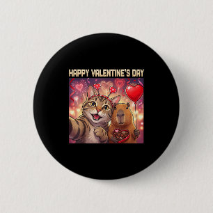 Happy Valentines 2026 Cute Cat Capybara Party Art  6 Cm Round Badge