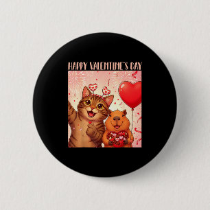 Happy Valentines 2026 Cute Cat Capybara Party Art  6 Cm Round Badge