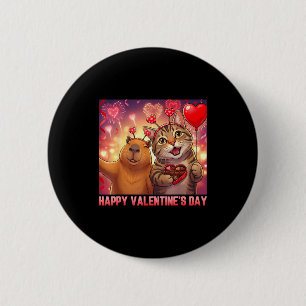 Happy Valentines 2026 Cute Cat Capybara Party Art  6 Cm Round Badge