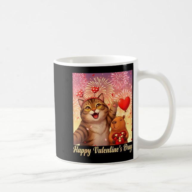 Happy Valentines 2026 Cute Cat Capybara Party Art  Coffee Mug (Right)