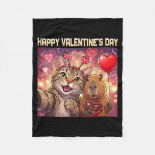Happy Valentines 2026 Cute Cat Capybara Party Art  Fleece Blanket