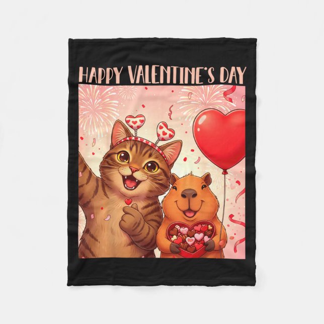 Happy Valentines 2026 Cute Cat Capybara Party Art  Fleece Blanket (Front)