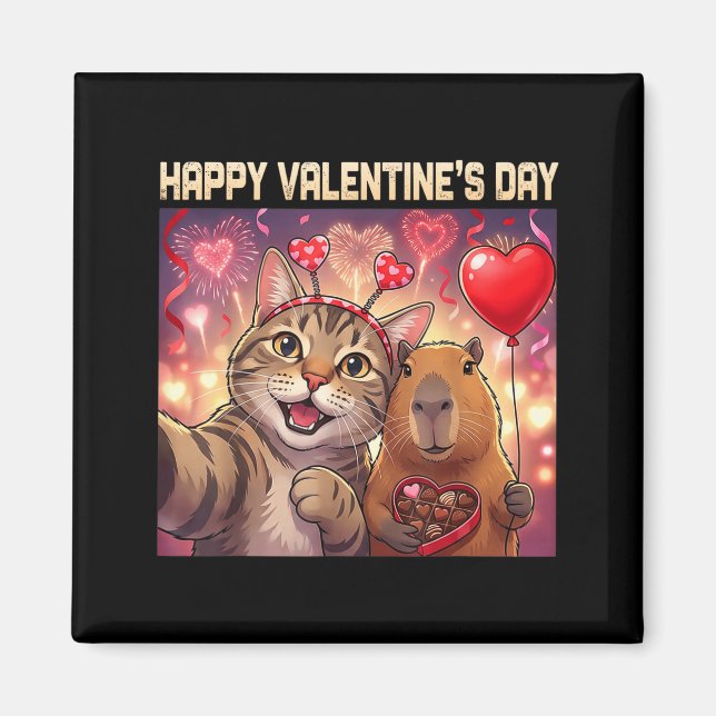 Happy Valentines 2026 Cute Cat Capybara Party Art  Magnet (Front)