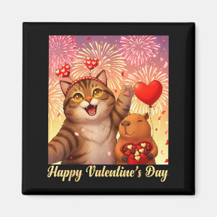 Happy Valentines 2026 Cute Cat Capybara Party Art  Magnet