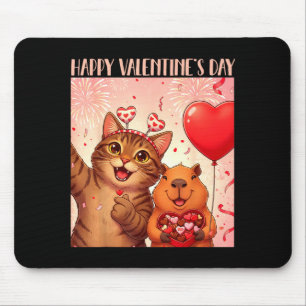 Happy Valentines 2026 Cute Cat Capybara Party Art Mouse Mat