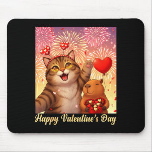 Happy Valentines 2026 Cute Cat Capybara Party Art Mouse Mat