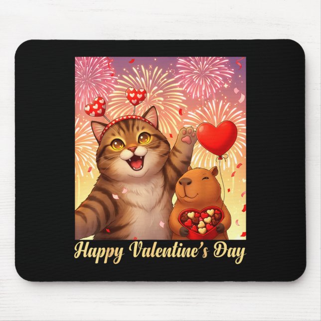 Happy Valentines 2026 Cute Cat Capybara Party Art  Mouse Mat (Front)