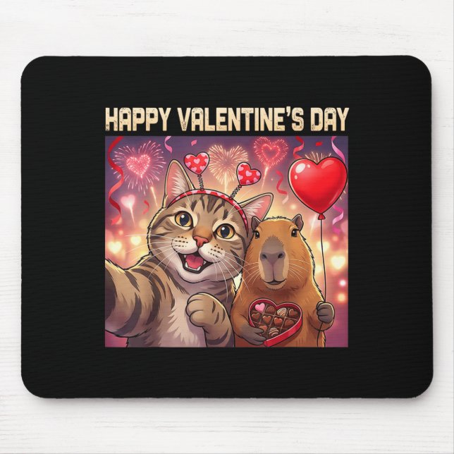 Happy Valentines 2026 Cute Cat Capybara Party Art  Mouse Mat (Front)