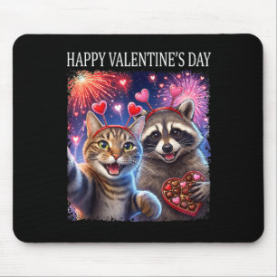 Happy Valentines 2026 Cute Cat Raccoon Party Art  Mouse Mat
