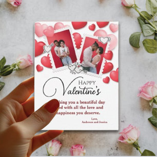 Happy Valentine's 2 Photo Collage Red Pink Hearts Holiday Card