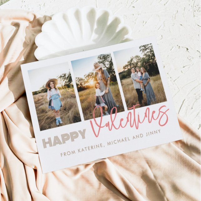 Happy Valentines 3 Photo Collage Family Card (Creator Uploaded)