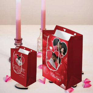 Happy Valentine's 3 Photo Collage Red Hearts Medium Gift Bag