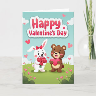 Happy Valentines Bear Bunny Card
