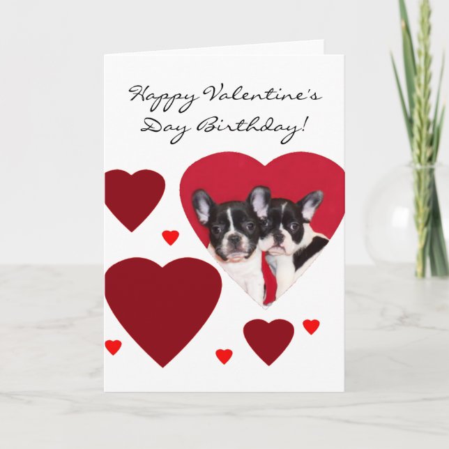 Happy Valentine's Birthday French Bulldogs card (Front)