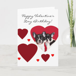 Happy Valentine's Birthday French Bulldogs card