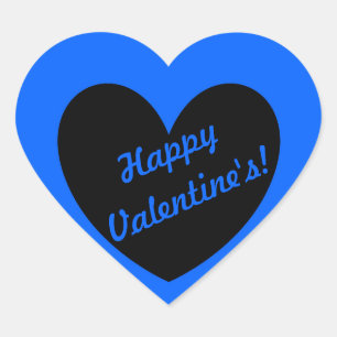 "Happy Valentine's" black heart on blue Heart Sticker