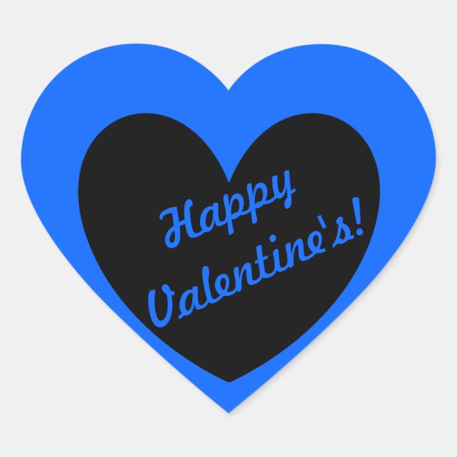 "Happy Valentine's" black heart on blue Heart Sticker (Front)